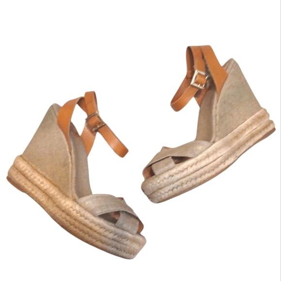 Tory Burch Espagrille Wedges Tan Open Toe Ankle Strap Sandals Size 9 B - Picture 13 of 13